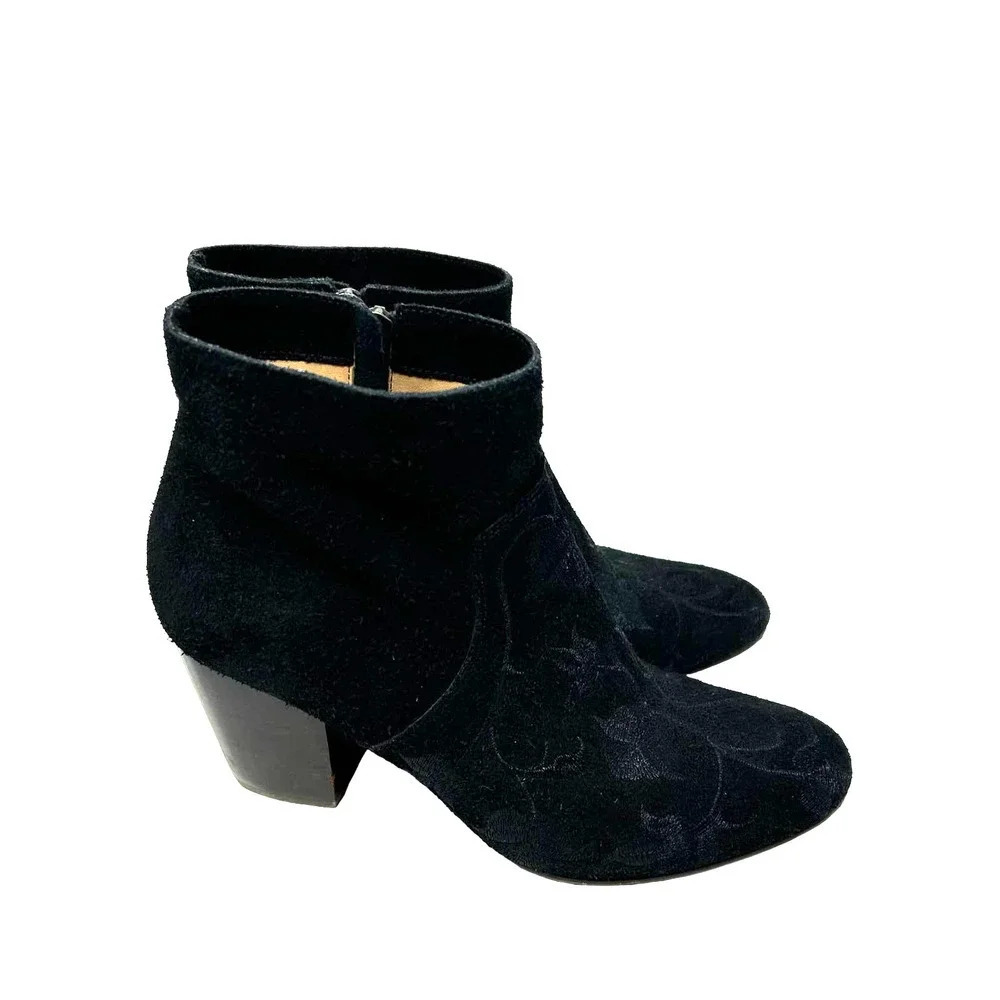 Anthropologie Huma Blanco Prudence Ankle Boot Suede Embossed Black Size 37 US‎ 7